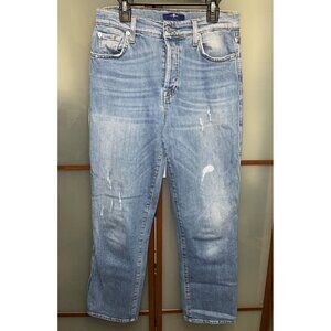 7 For All Mankind Edie Button Fly Distressed Mid Rise Womens Blue Jeans Size 28